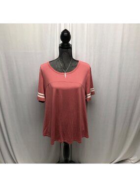 No Comment Top Womens Size 2X Pink Striped Short Sleeve Casual Comfy Shirt
